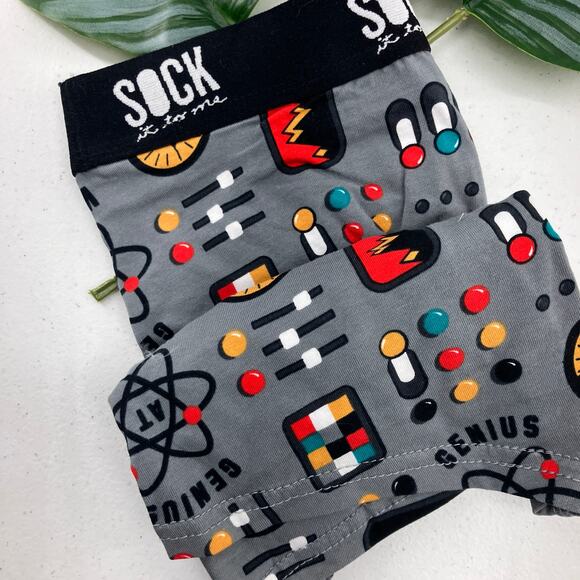 Sock It To Me Gray Black Science Genius Tech Atom Stretch Novelty Boxer Brief - Picture 2 of 7